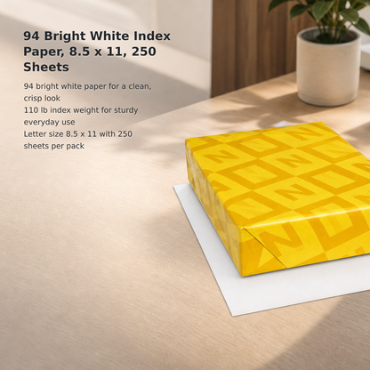 94 Bright White Index Paper, 8.5 x 11, 250 Sheets